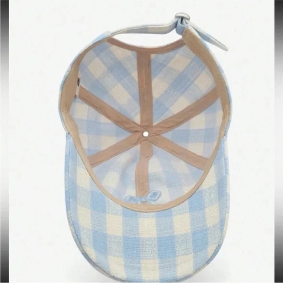 Adjustable Checkered Light Pink + White Embroidered Bowknot Baseball Cap OS New - Picture 6 of 11